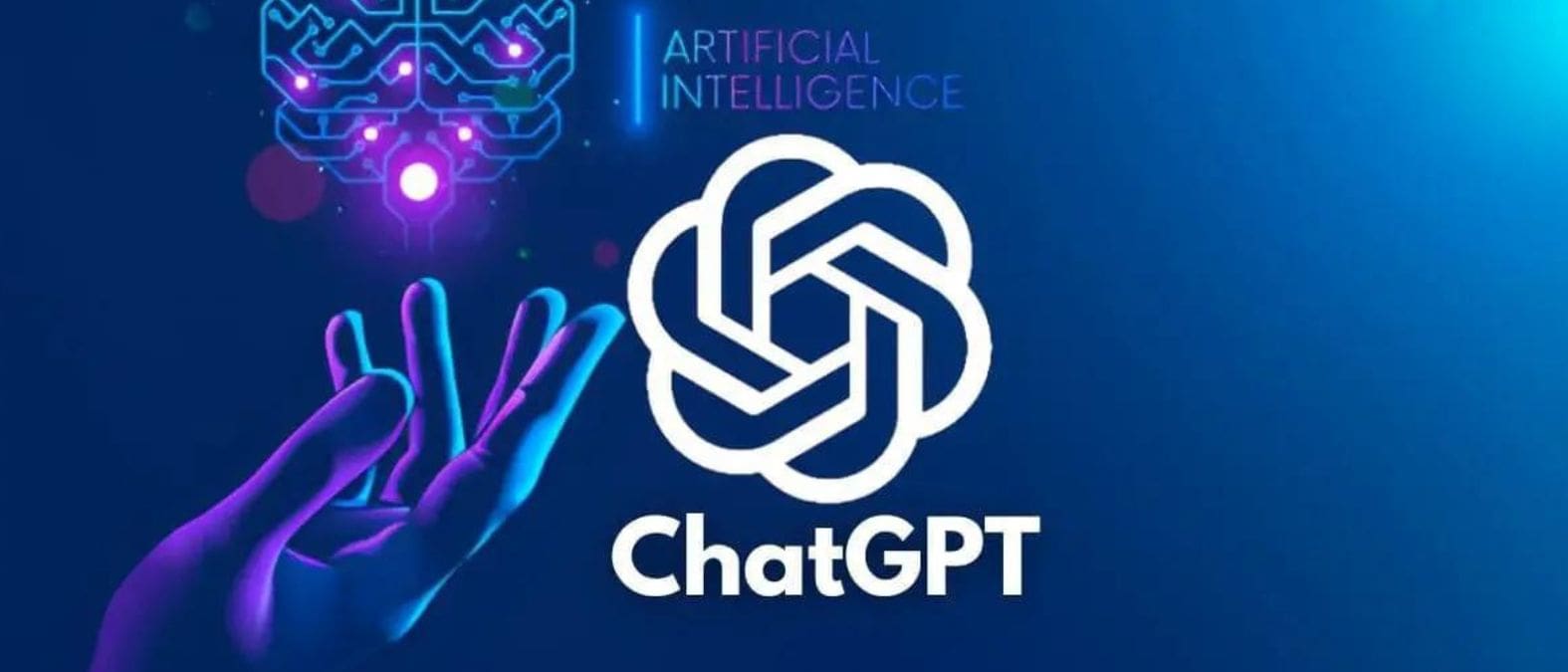 ChatGPT ChatGPT-logo met hand en neonlichten over artificial intelligence