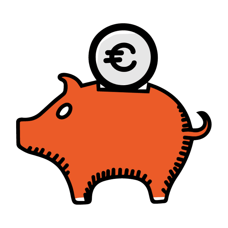 Oranje spaarpot met euro munt illustratie