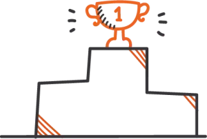 Oranje nummer één trofee op een getekend podium met drie niveaus
