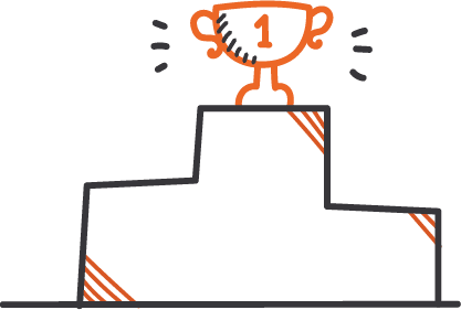 Oranje nummer één trofee op een getekend podium met drie niveaus