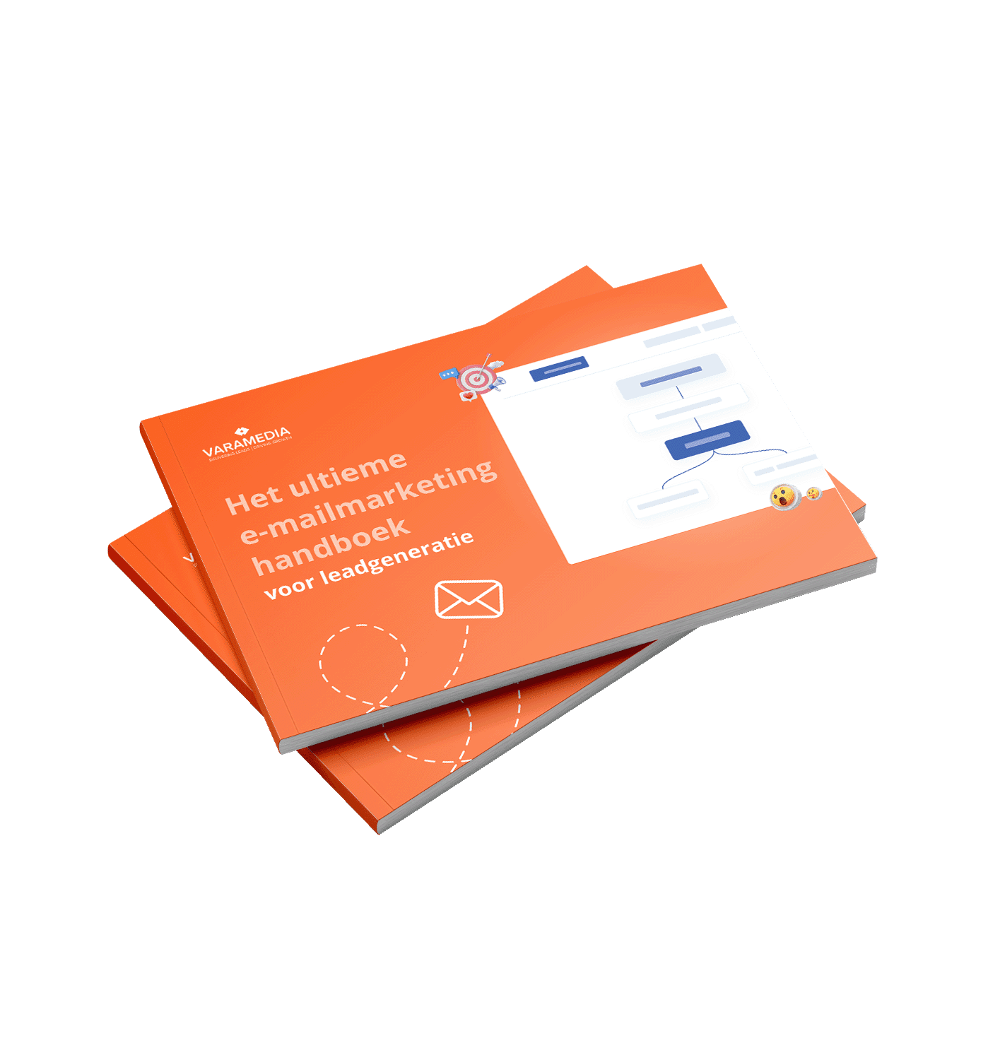 Oranje e-book cover met titel Het ultieme e-mailmarketing handboek voor leadgeneratie