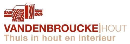 Logo van Vandenbroucke Hout met slogan Thuis in hout en interieur