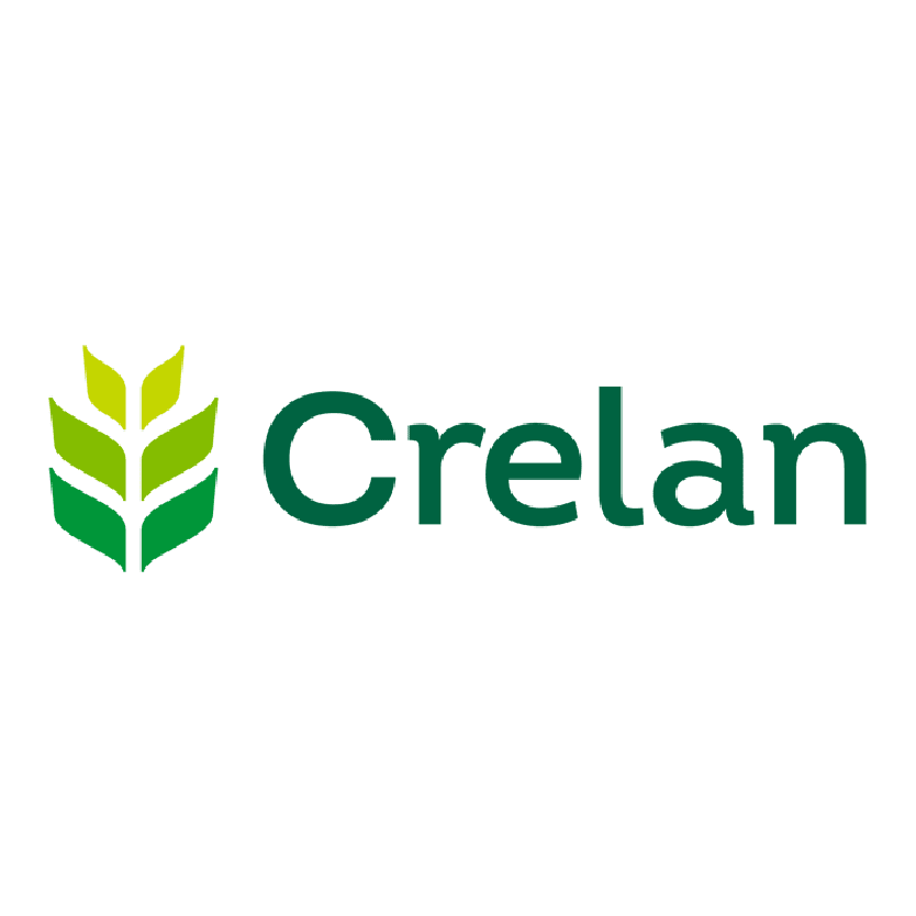 Logo van Crelan met groen graanaar icoon en donkergroene tekst