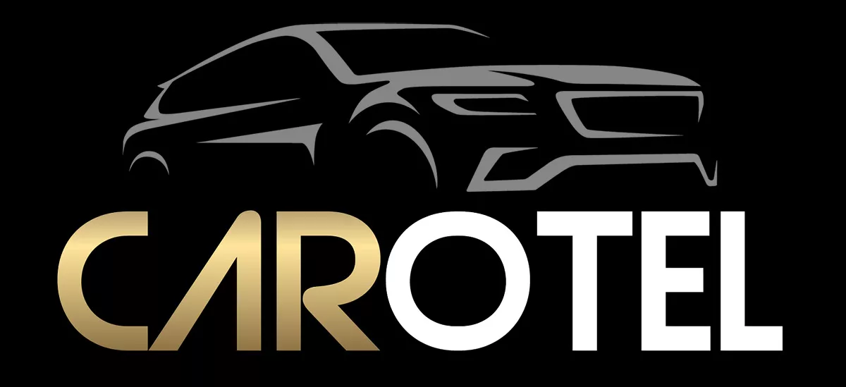 Logo van Carotel met SUV-silhouet op zwarte achtergrond