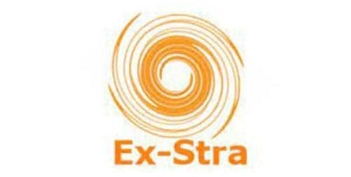 Logo van Ex-Stra met oranje spiraal