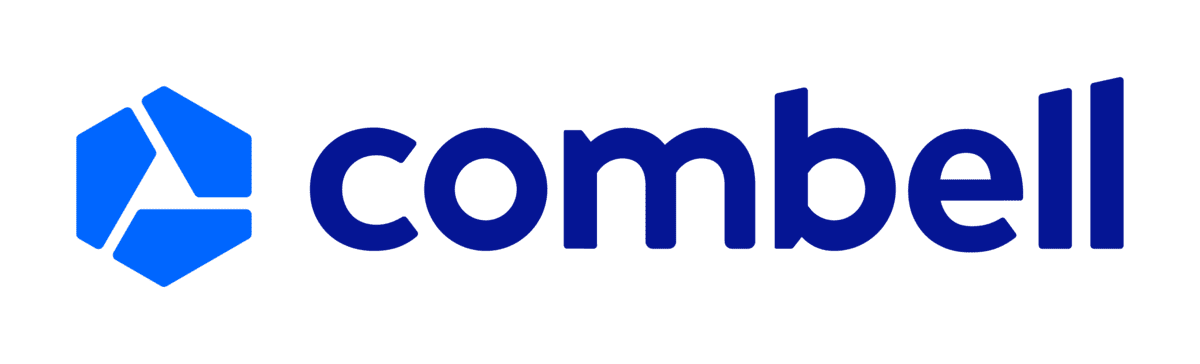 Combell logo in donkerblauw met geometrisch icoon
