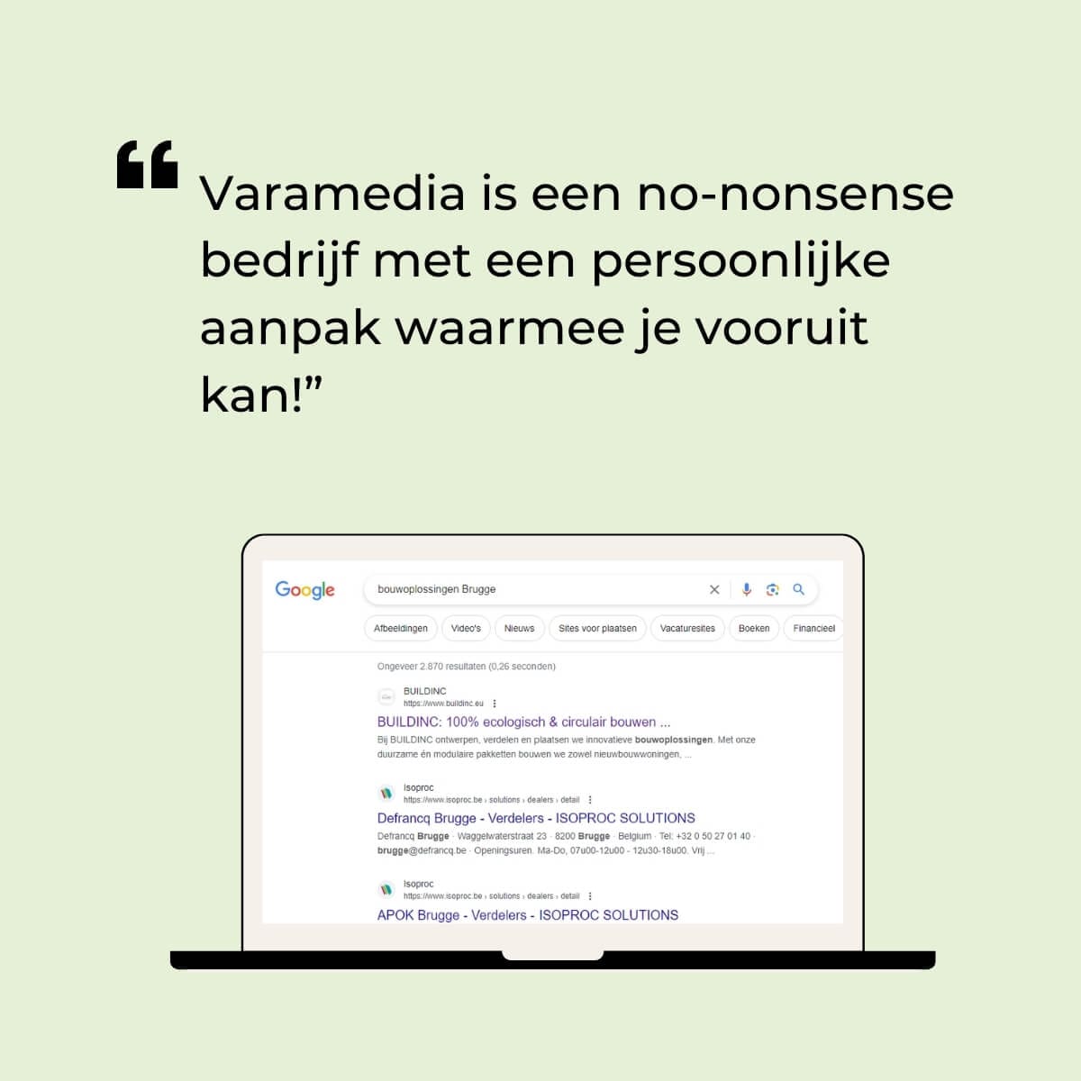 Klantreview Buildinc met Google zoekresultaten op laptop