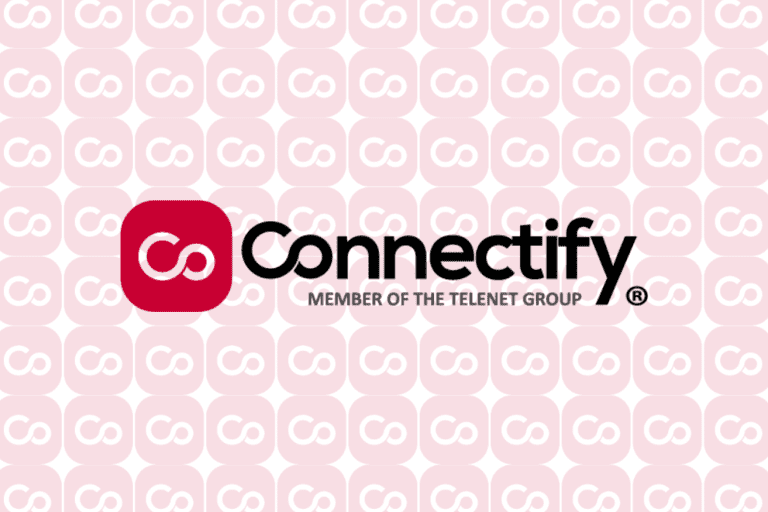 Logo van Connectify, member of the Telenet Group, op roze achtergrond