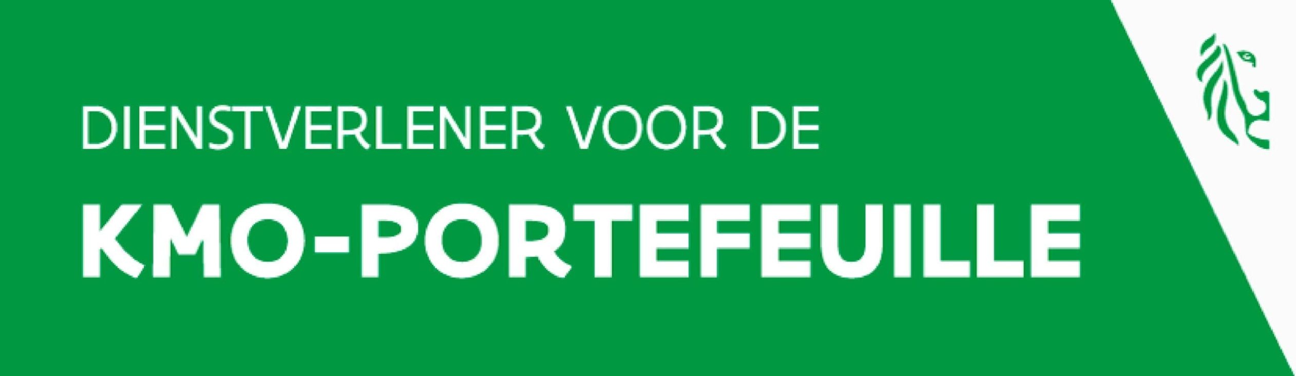 Groen badge met tekst "Dienstverlener voor de KMO-Portefeuille