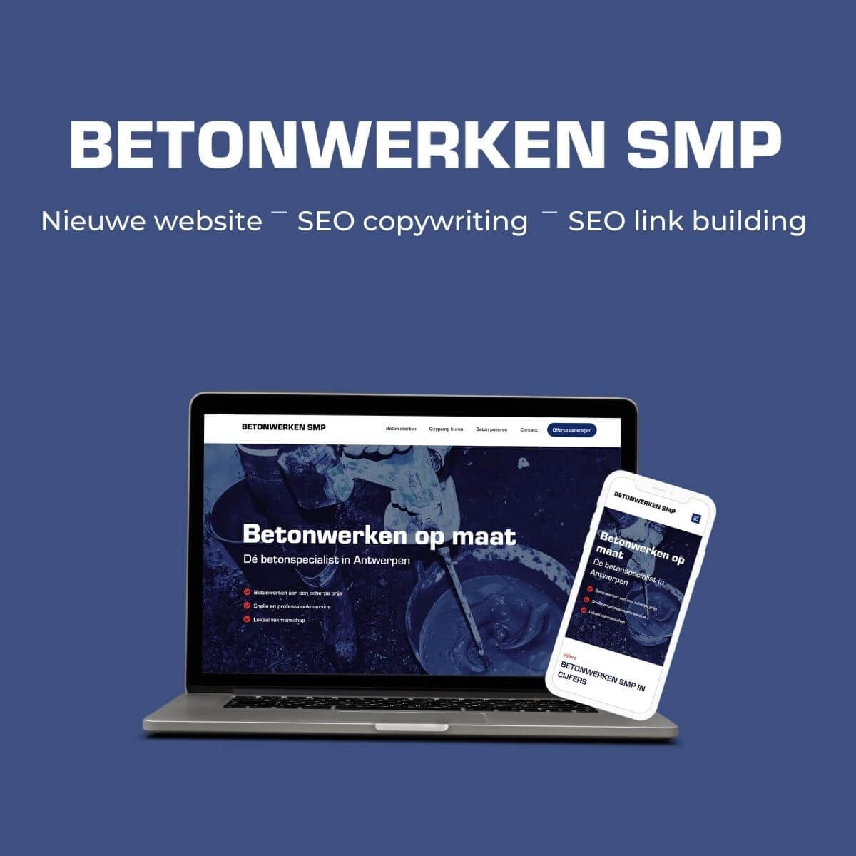 Nieuwe website Betonwerken SMP op laptop en smartphone weergegeven