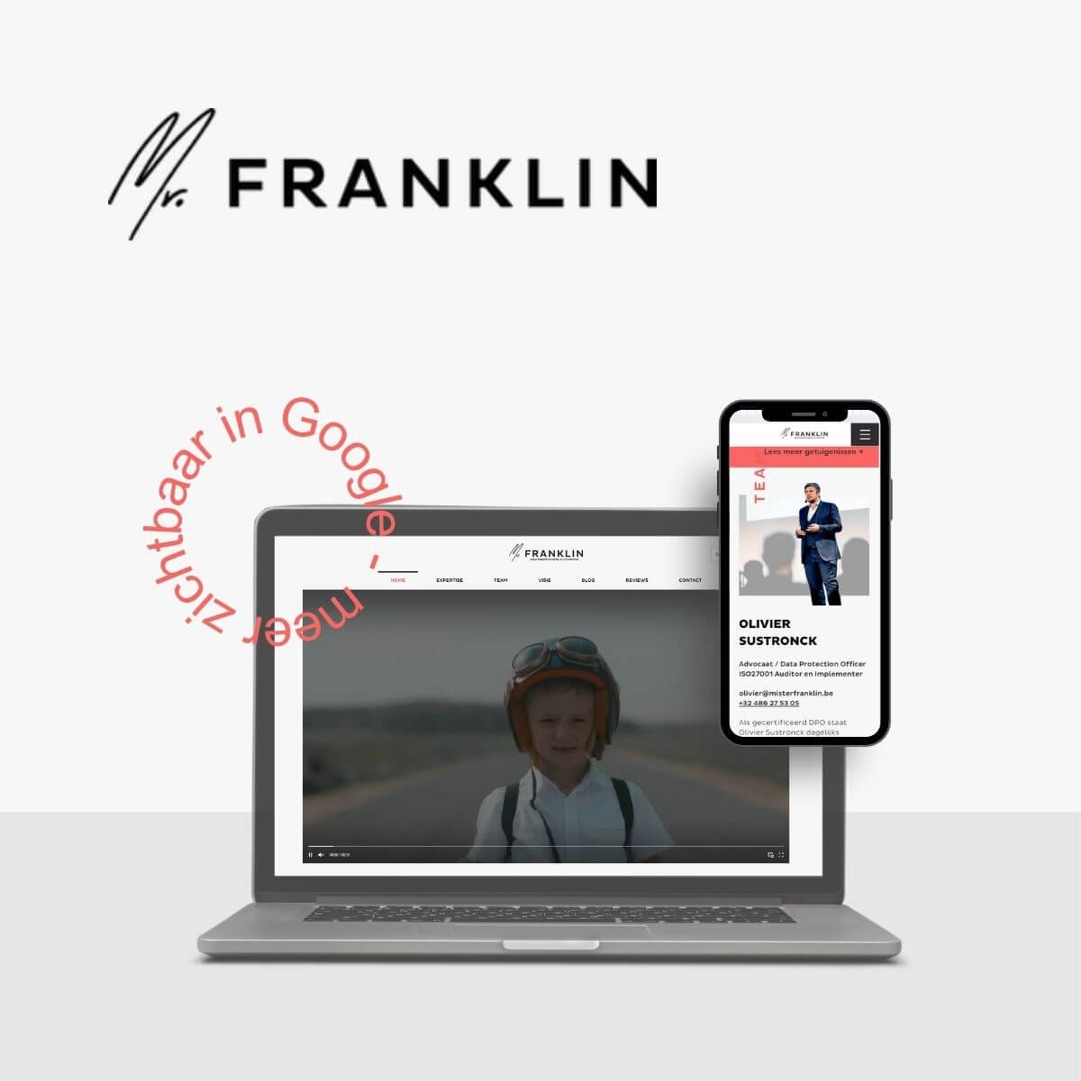 Laptop en smartphone met Mr Franklin website