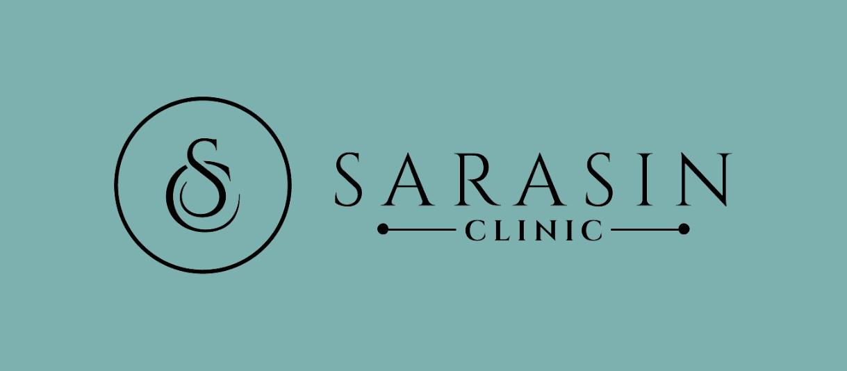Logo van Sarasin Clinic op een groene achtergrond