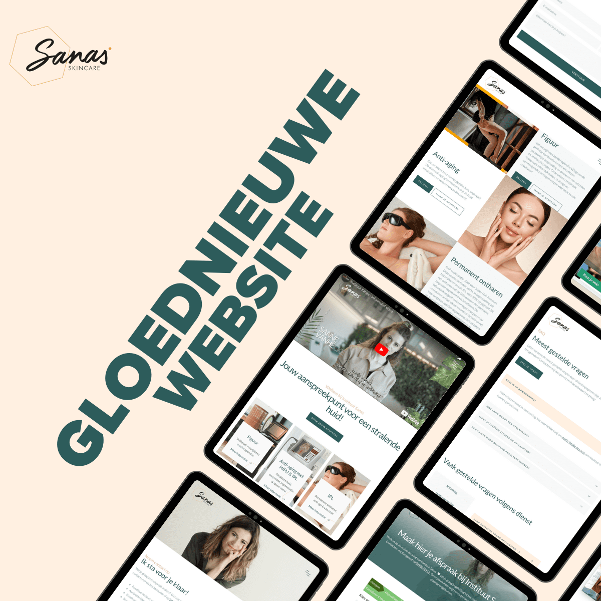 Gloednieuwe website van Instituut Sanas op meerdere tablets
