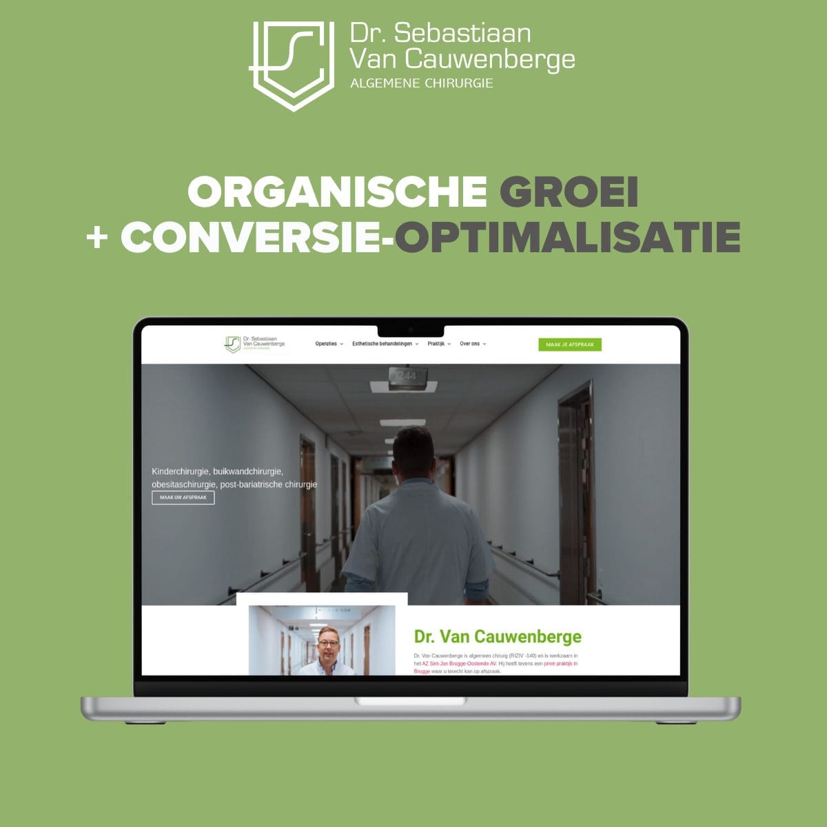 Laptop met website van Dr. Sebastiaan Van Cauwenberge, algemeen chirurg