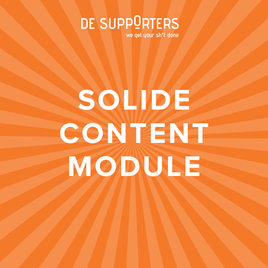 Oranje logo De Supporters met tekst Solide Content Module