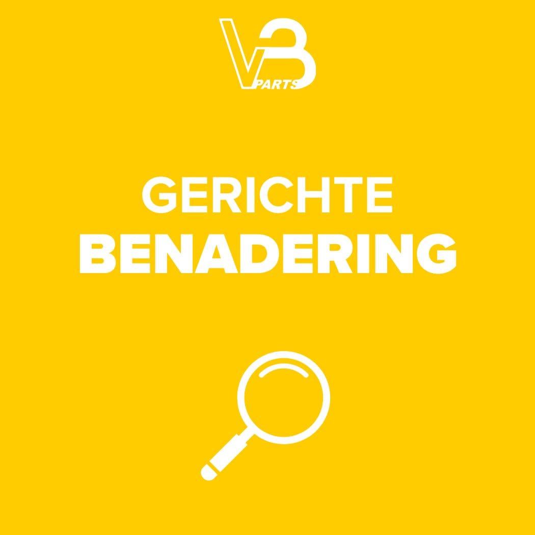 Geel icoon met tekst Gerichte Benadering en vergrootglas, VB Parts