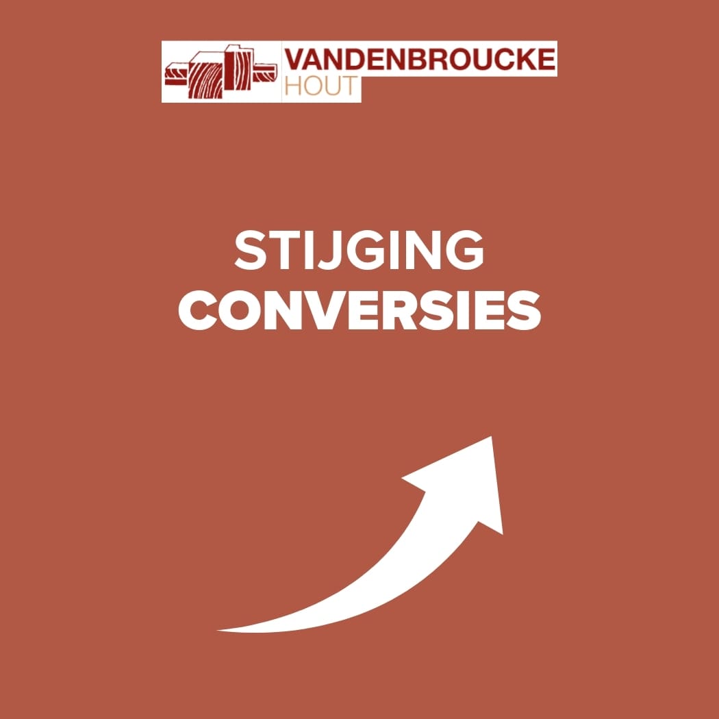 Vandenbroucke Hout resultaat met tekst stijging conversies en pijl omhoog