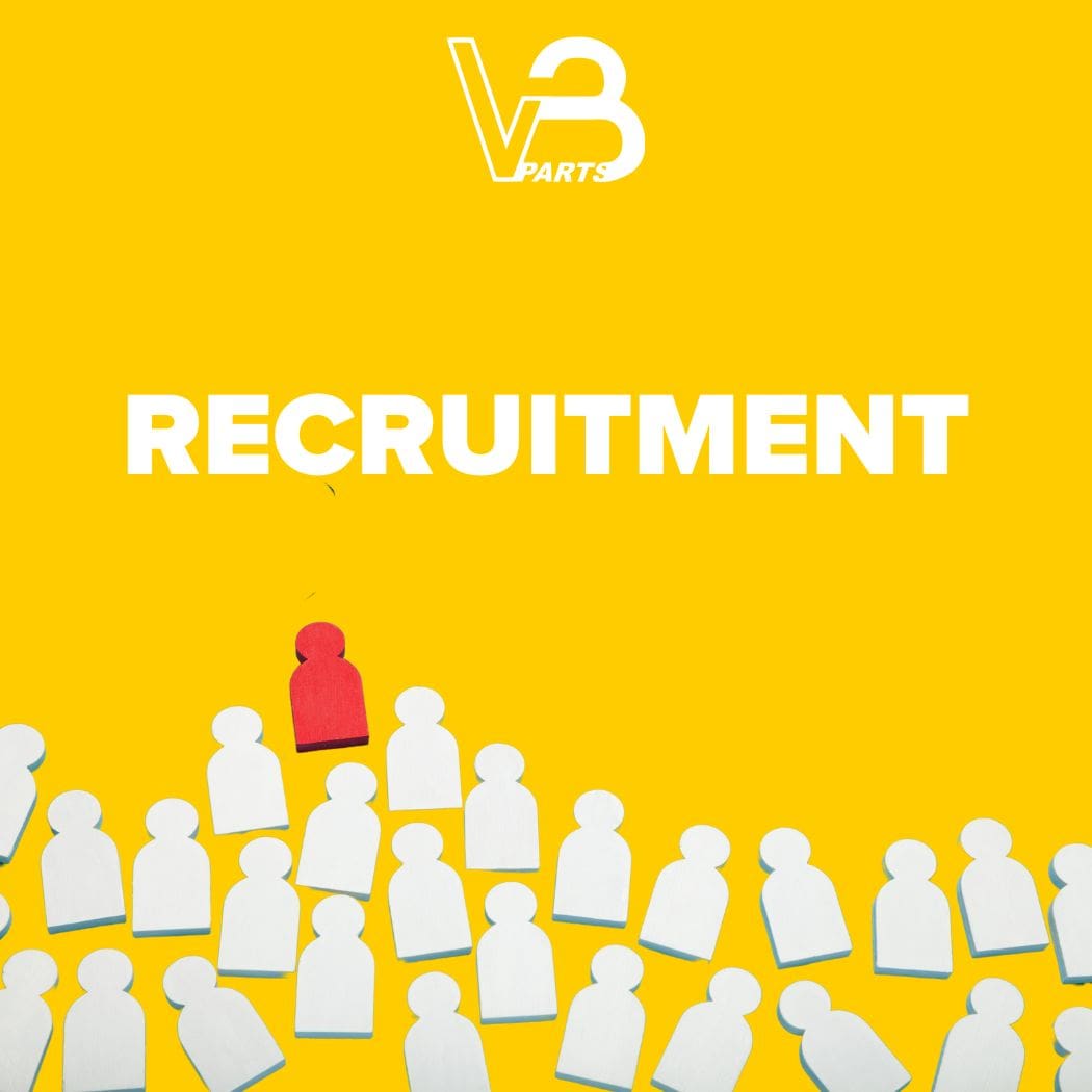 Rode pion springt eruit tussen witte pionnen met tekst Recruitment