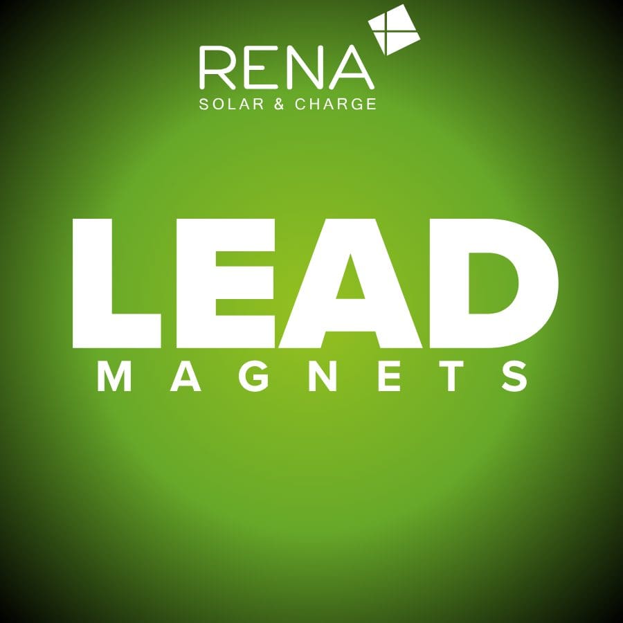 Rena Solar & Charge lead magnets banner op groene achtergrond