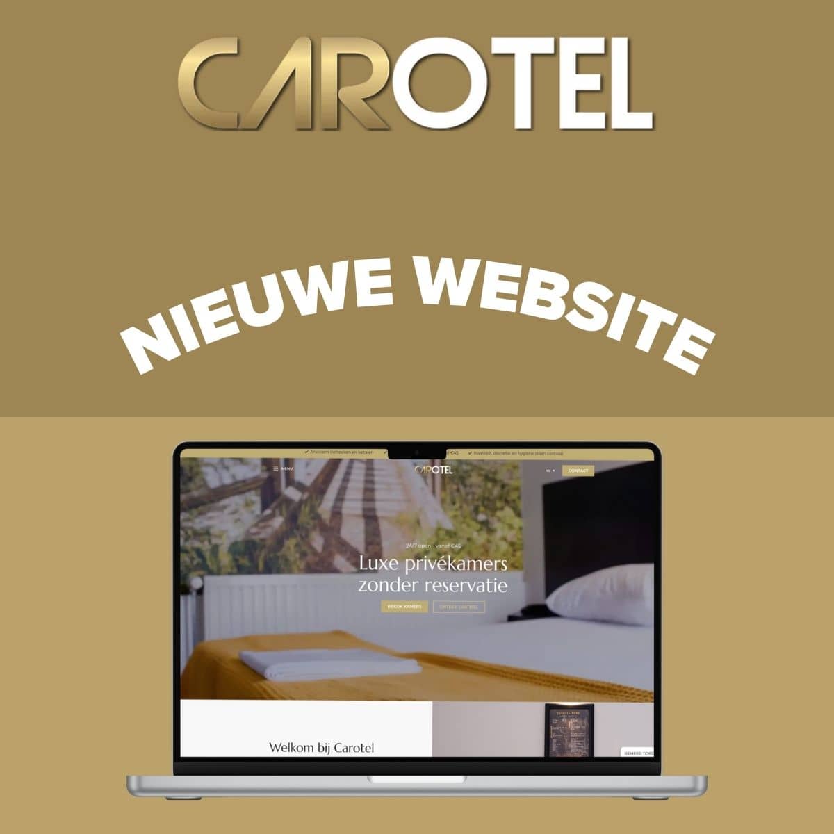 Carotel logo met laptop waarop de nieuwe website wordt getoond