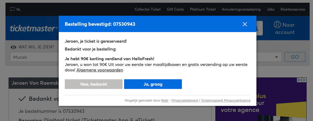 Brand partnerships voor Ticketmaster en HelloFresh
