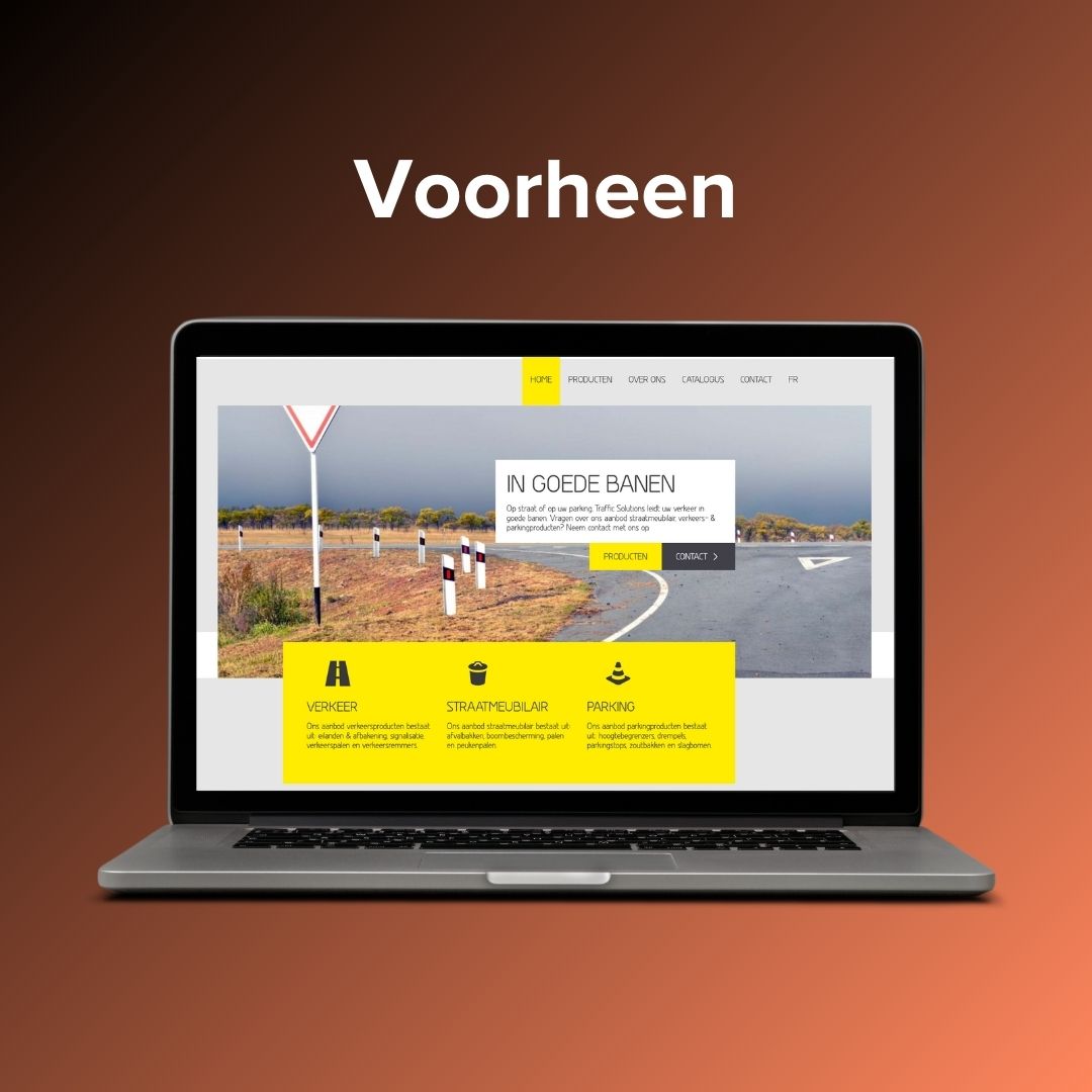 Laptop met oude website Traffic Solutions met gele kleuraccenten