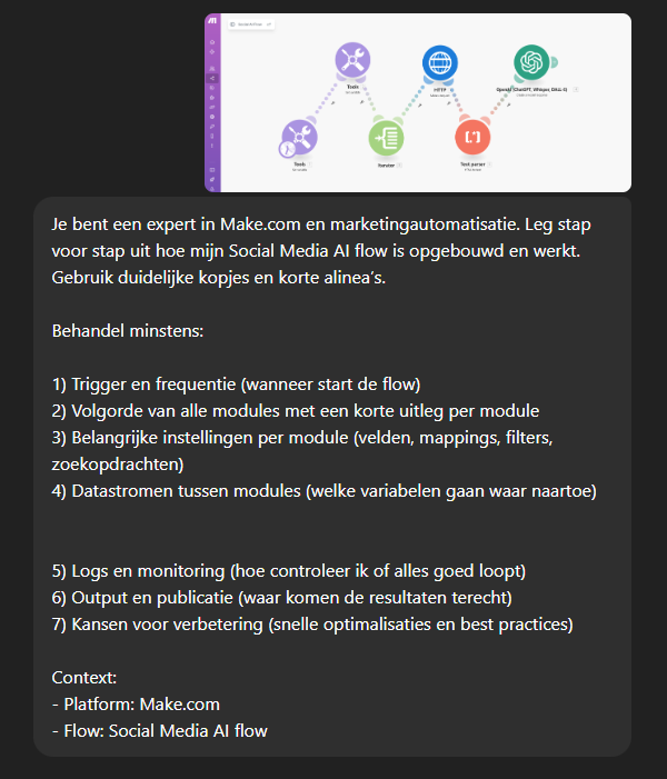 Hulp bij het opzetten van een make.com flow